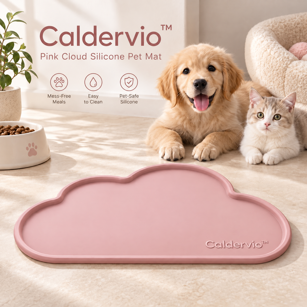 Caldervio™ Pink Cloud Silicone Pet Mat lifestyle image
