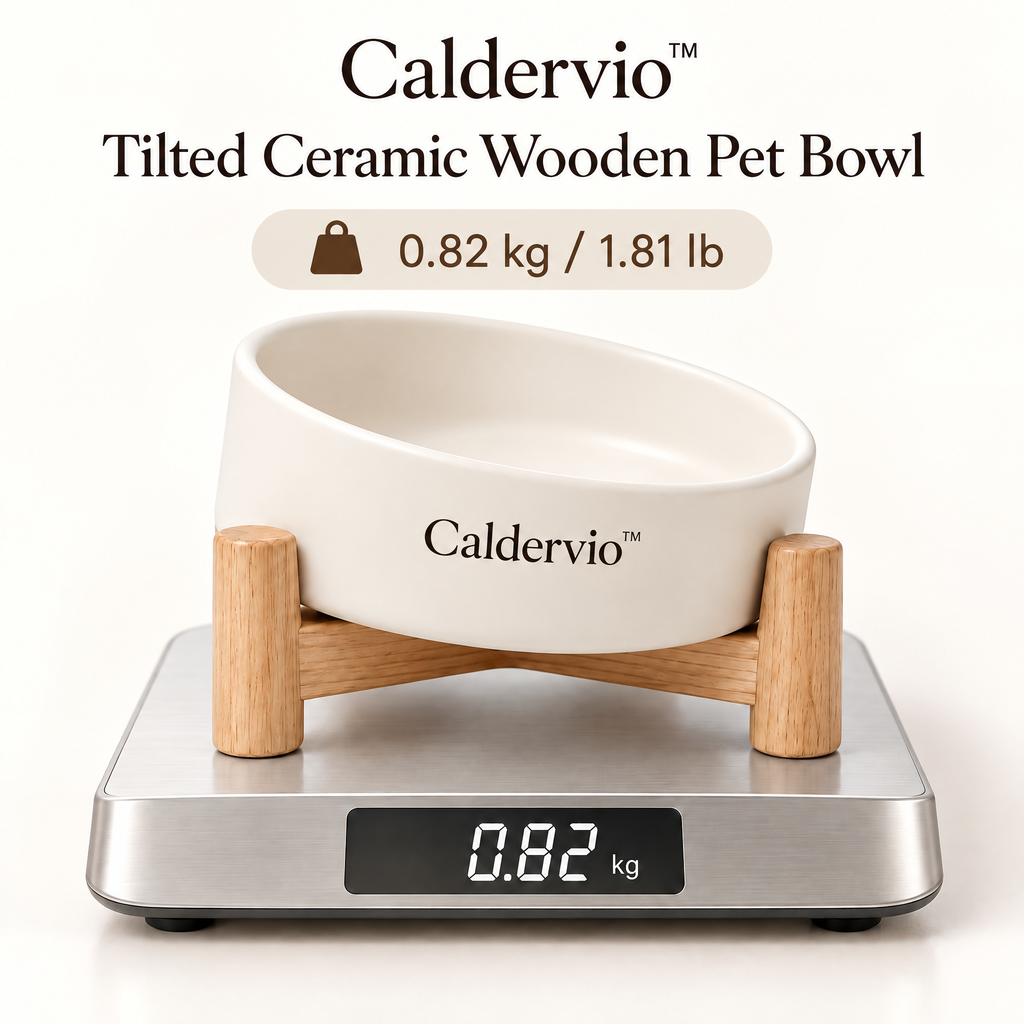 Caldervio™ Tilted Ceramic Wooden Pet Bowl product weight