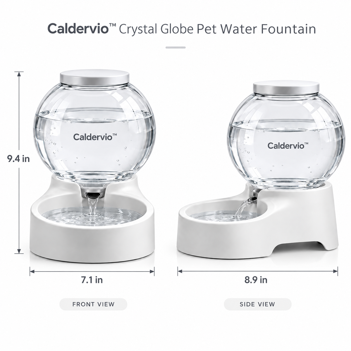 Caldervio™ Crystal Globe Pet Water Fountain product dimensions