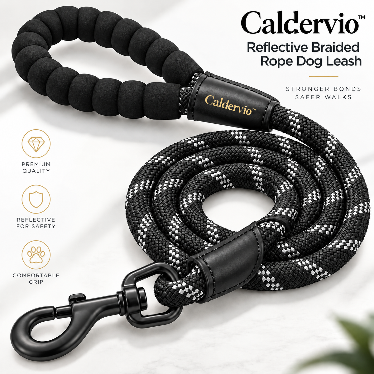 Caldervio™ Reflective Braided Rope Dog Leash brand hero image