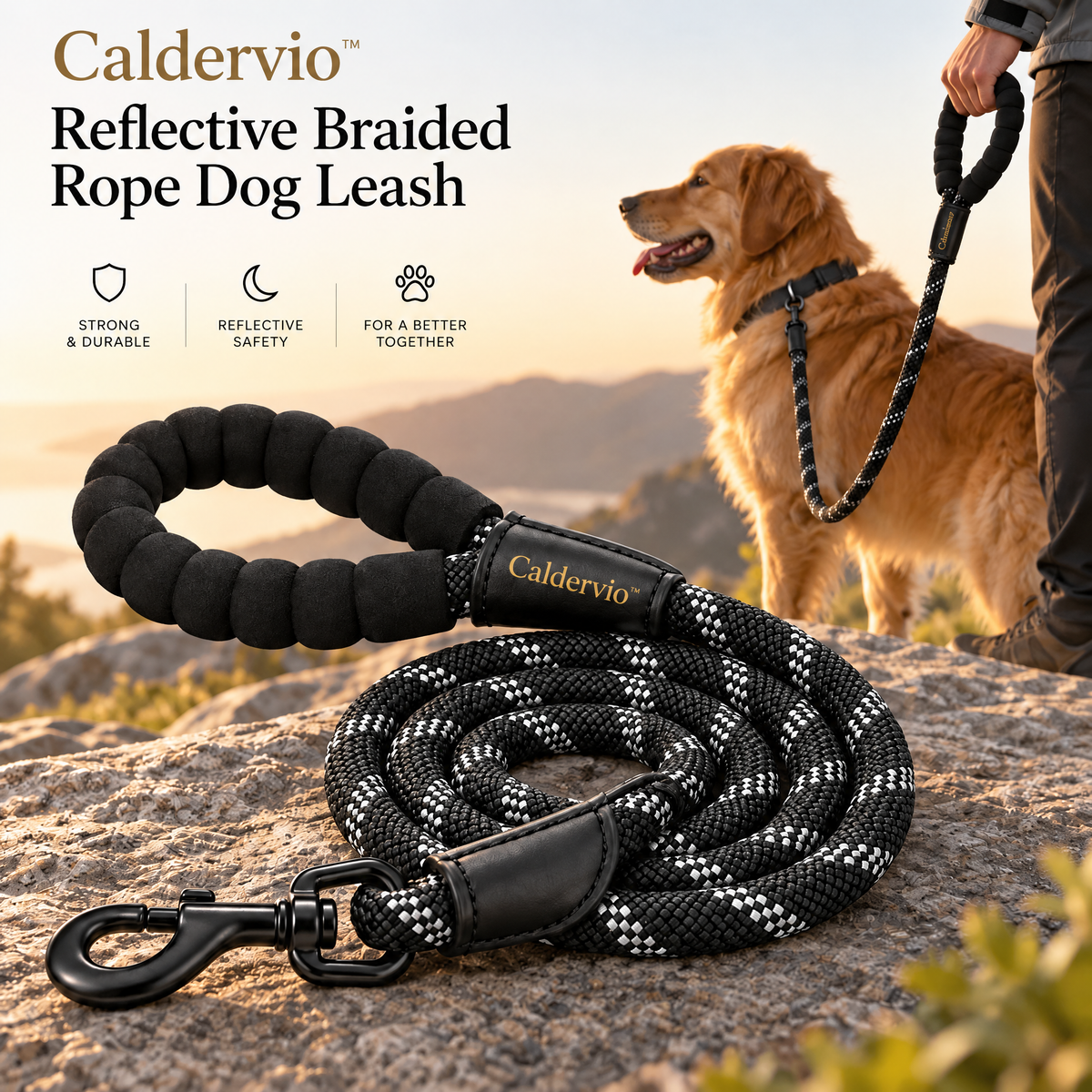 Caldervio™ Reflective Braided Rope Dog Leash lifestyle image