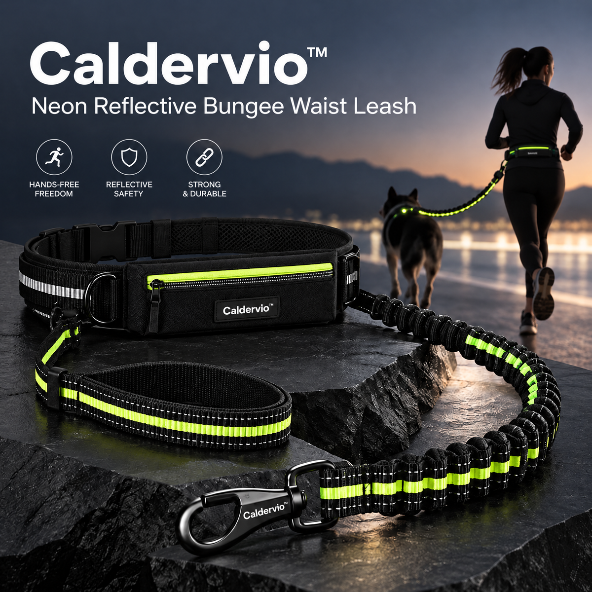 Caldervio™ Neon Reflective Bungee Waist Leash brand hero image