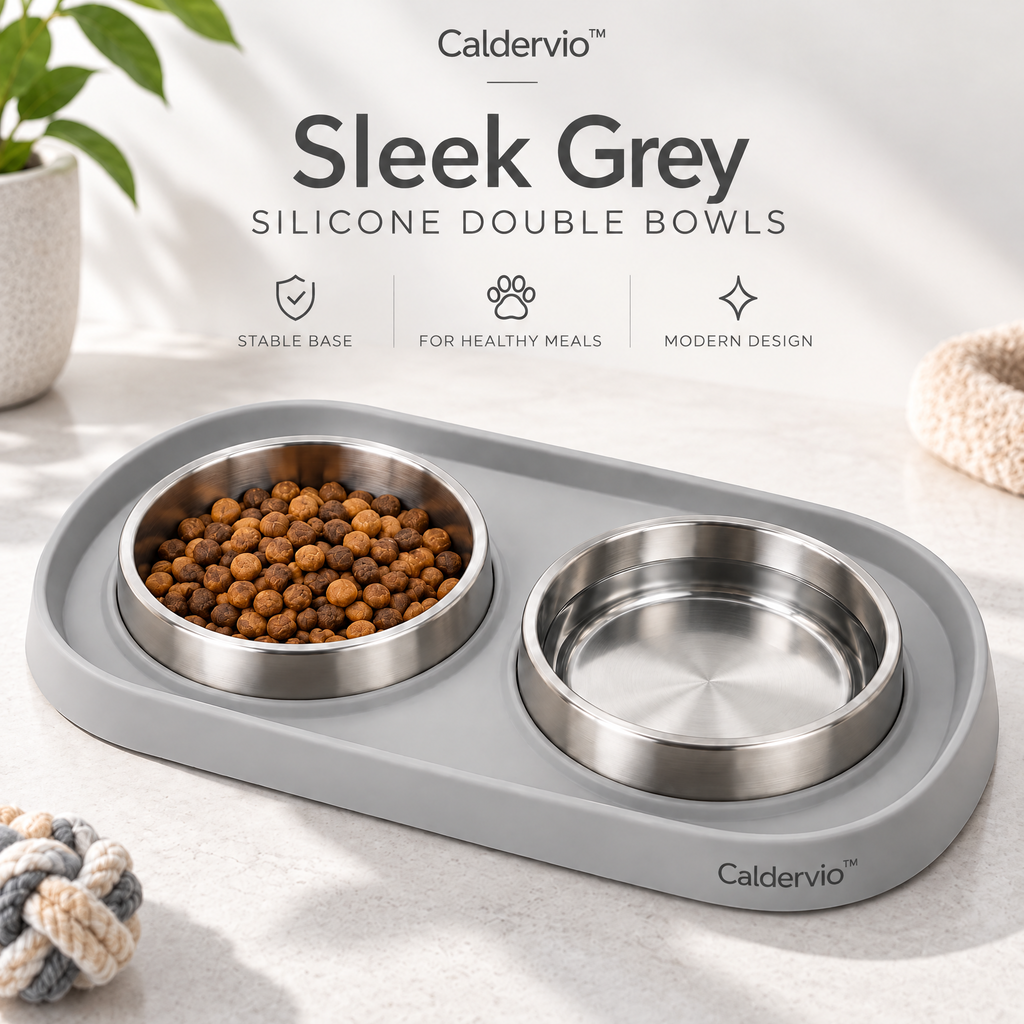 Caldervio™ Sleek Grey Silicone Double Bowls brand hero image