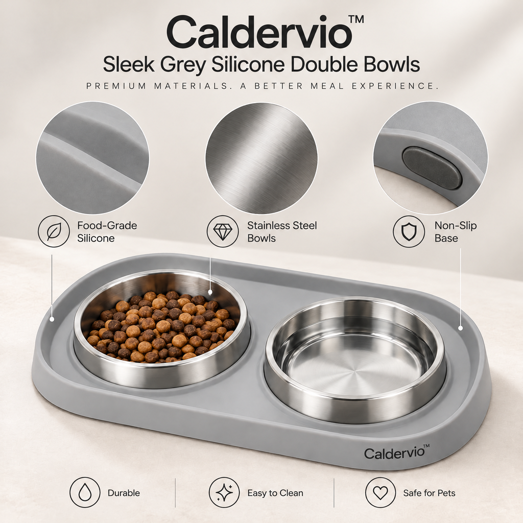 Caldervio™ Sleek Grey Silicone Double Bowls materials and structure