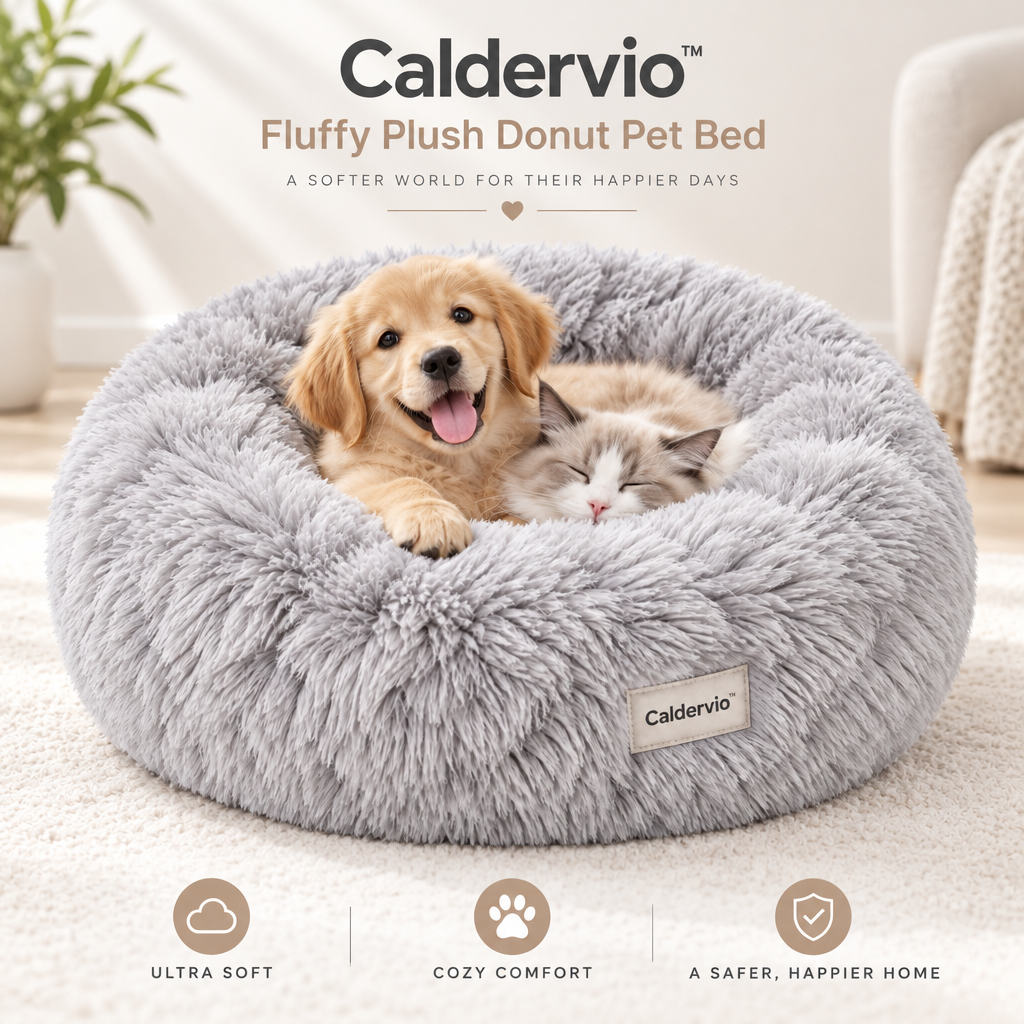 Caldervio™ Fluffy Plush Donut Pet Bed lifestyle image