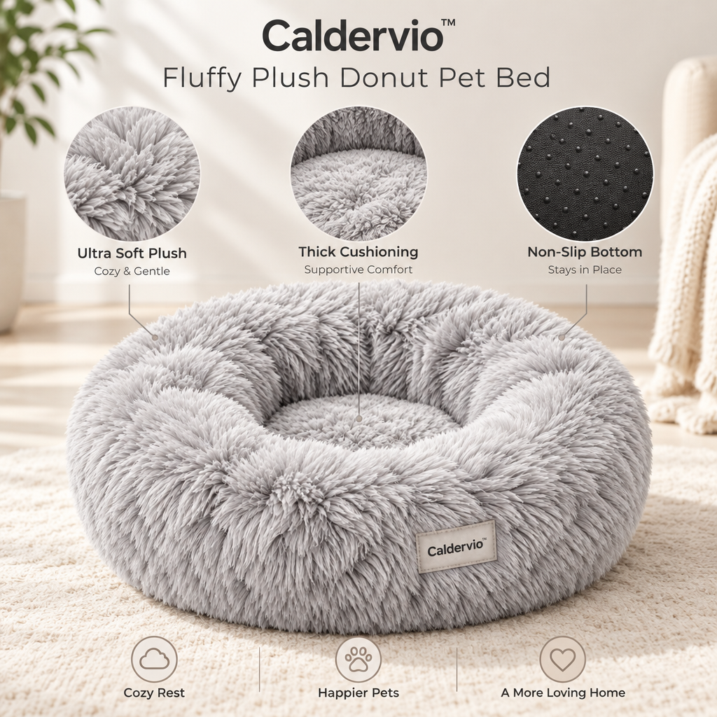Caldervio™ Fluffy Plush Donut Pet Bed materials and structure