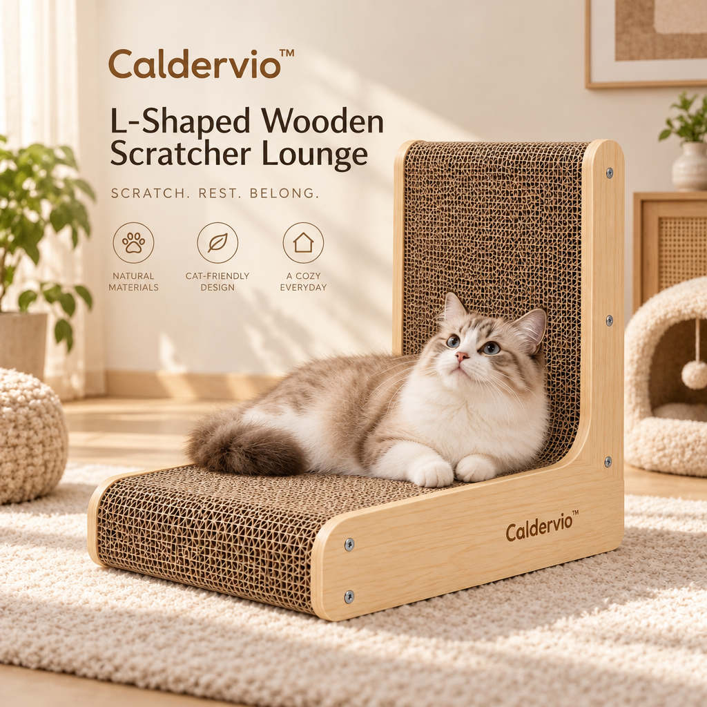 Caldervio™ L-Shaped Wooden Scratcher Lounge brand hero image