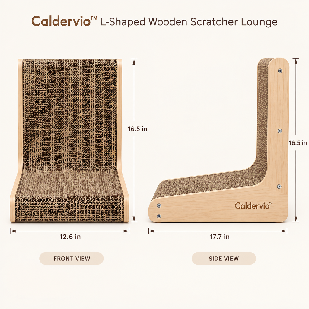 Caldervio™ L-Shaped Wooden Scratcher Lounge product dimensions