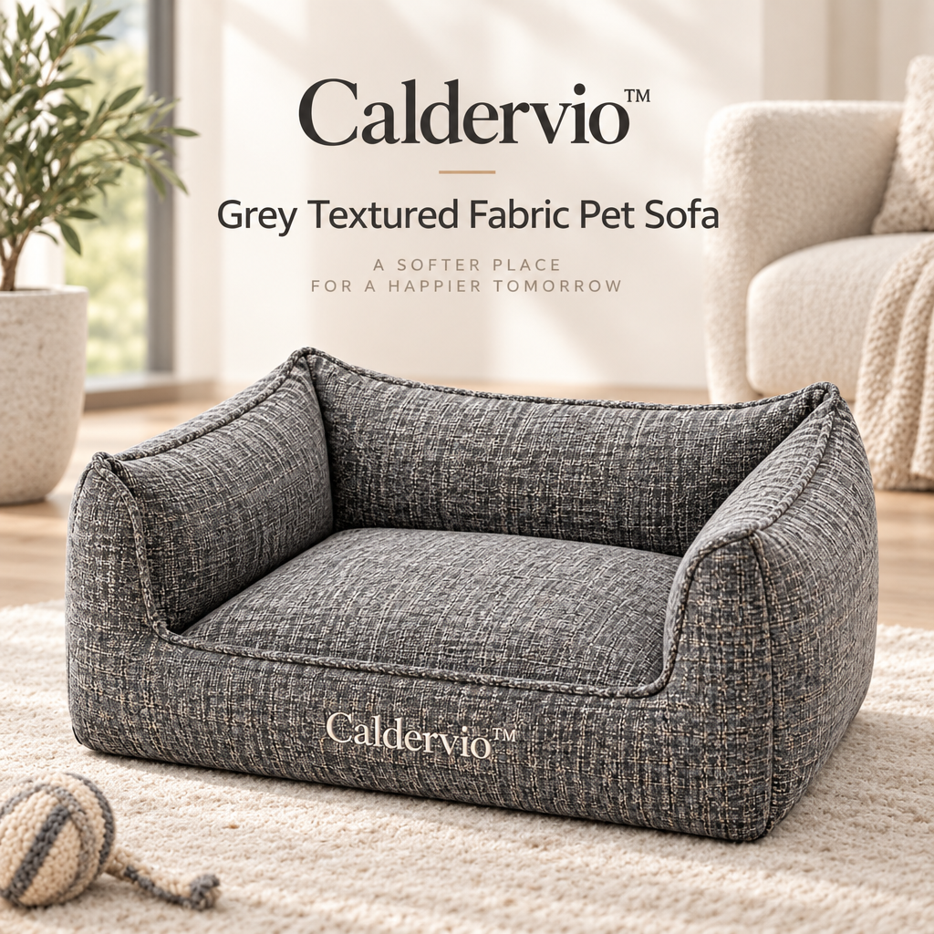 Caldervio™ Grey Textured Fabric Pet Sofa brand hero image