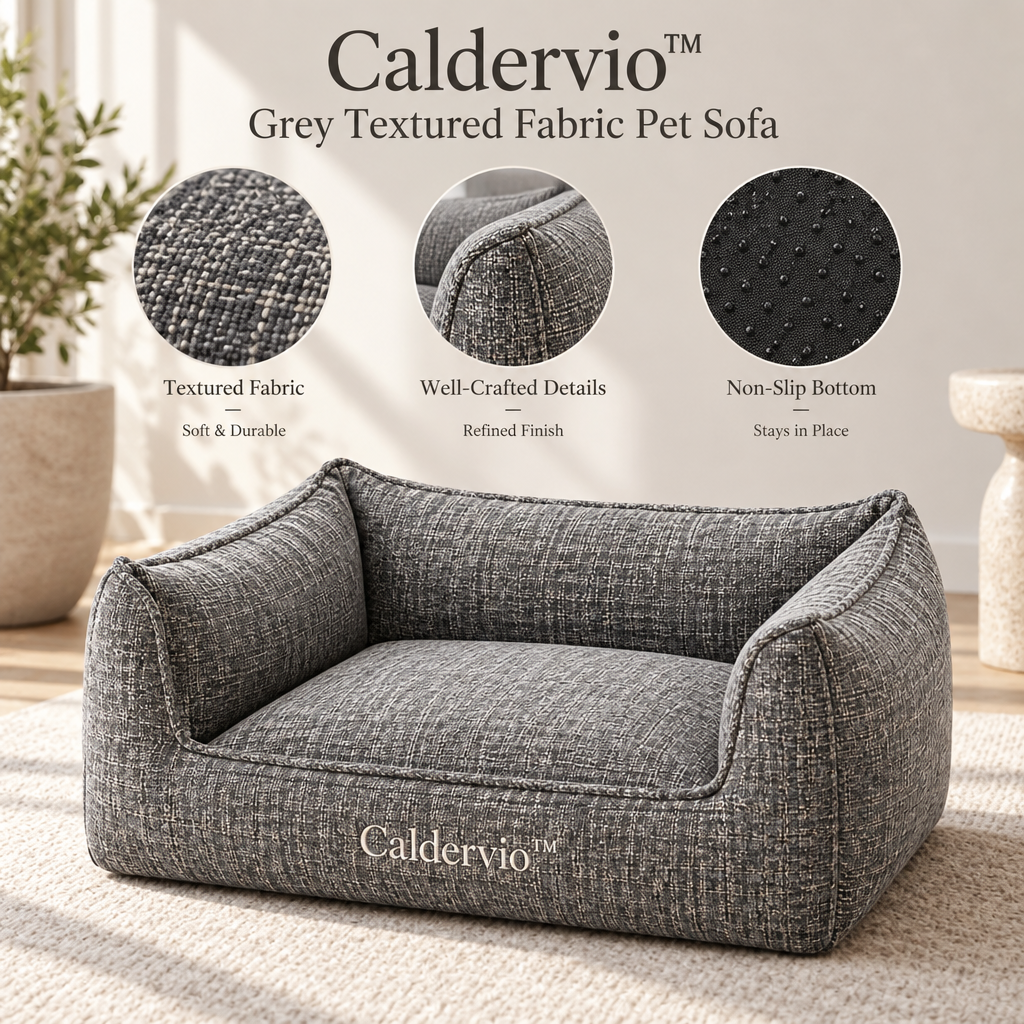 Caldervio™ Grey Textured Fabric Pet Sofa materials and structure