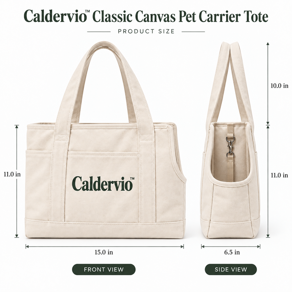 Caldervio™ Classic Canvas Pet Carrier Tote product dimensions