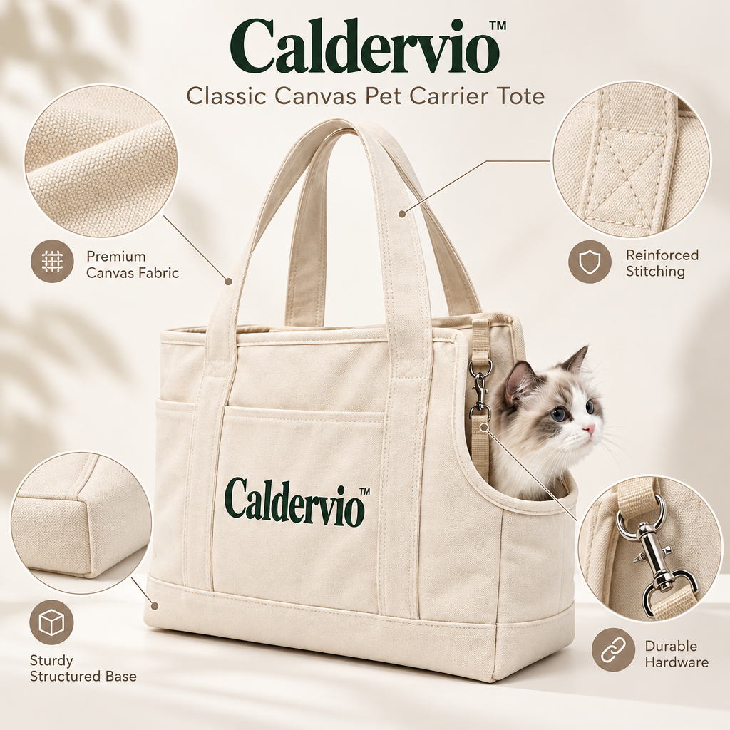 Caldervio™ Classic Canvas Pet Carrier Tote materials and structure